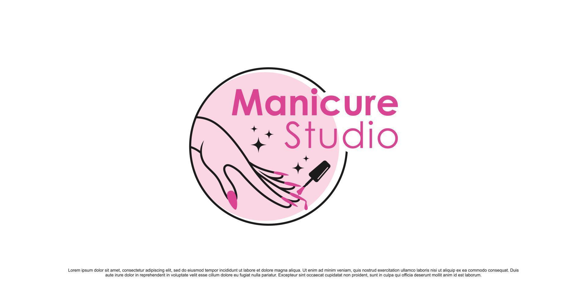 design del logo dello smalto per manicure o salone di bellezza con elemento creativo vettore premium