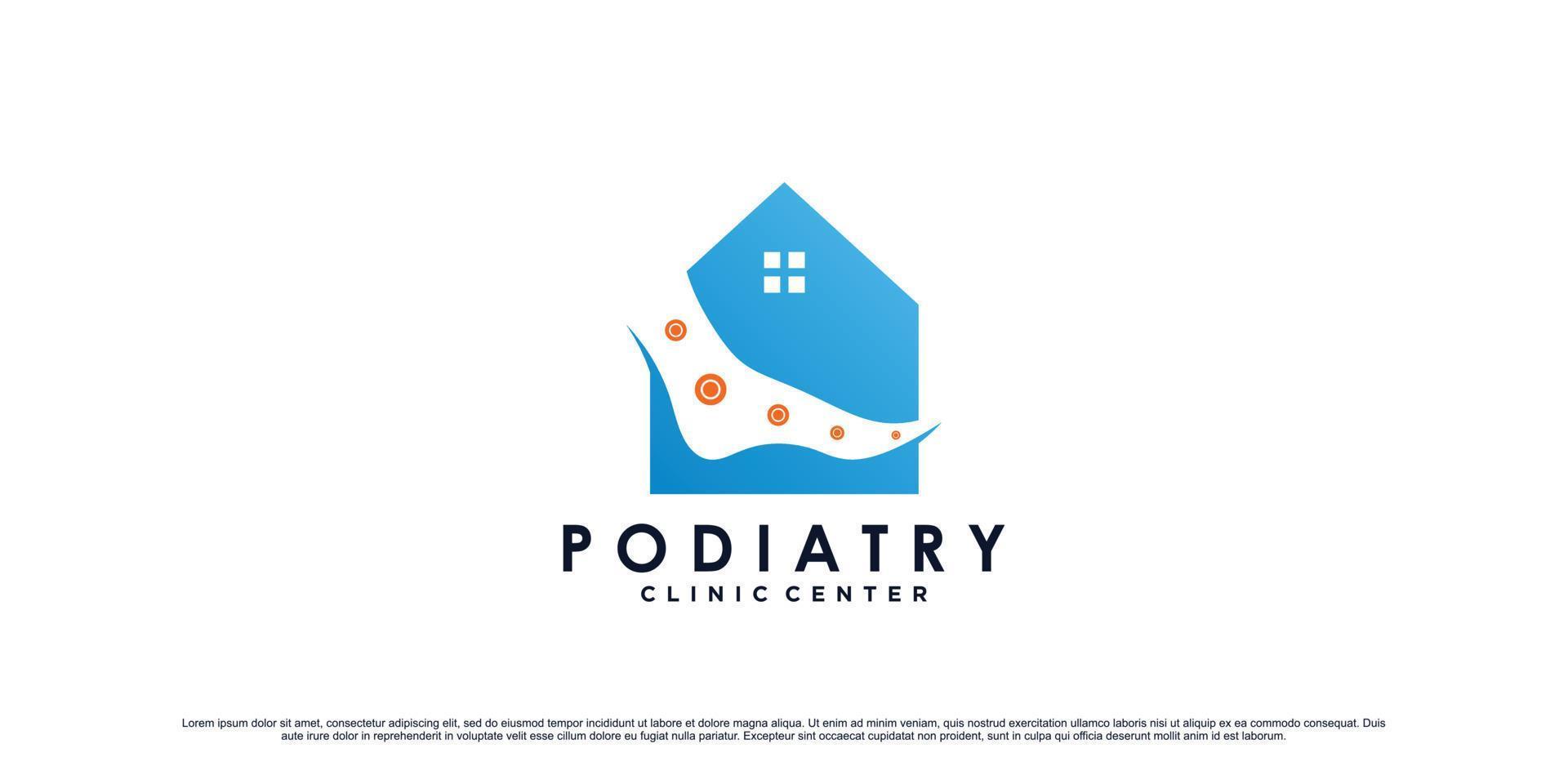design del logo della clinica di podologia per la massoterapia con vettore premium di concetto di caviglia e casa