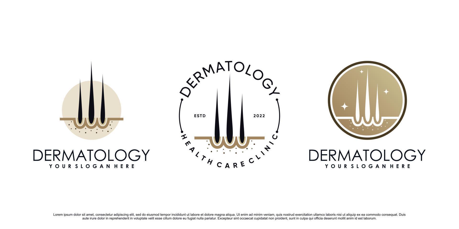 set di illustrazione del design del logo dell'icona di dermatologia della clinica dei capelli con vettore premium dell'elemento creativo