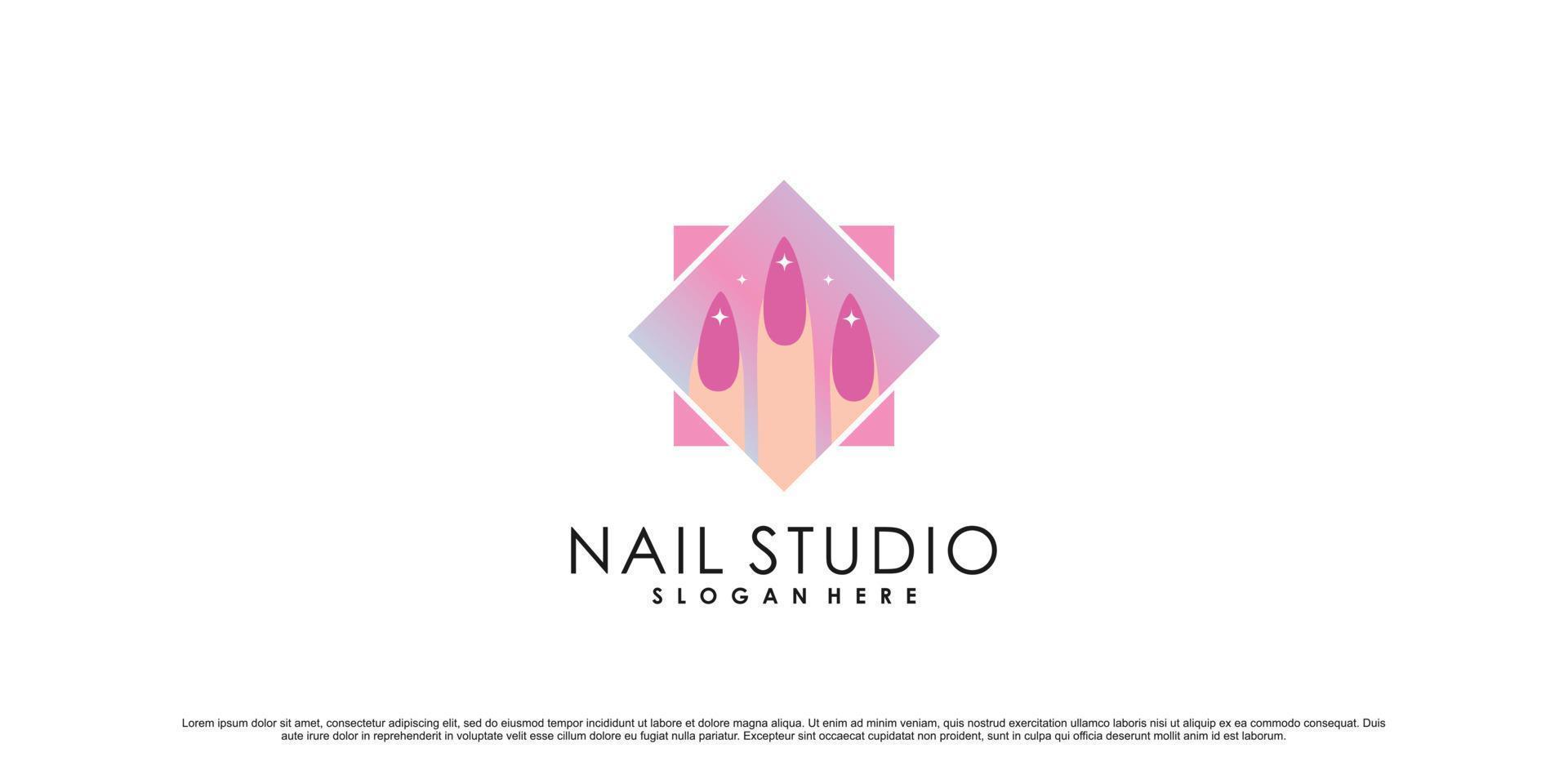 illustrazione del design del logo dello studio delle unghie per il salone di bellezza delle unghie con un vettore premium di concetto unico