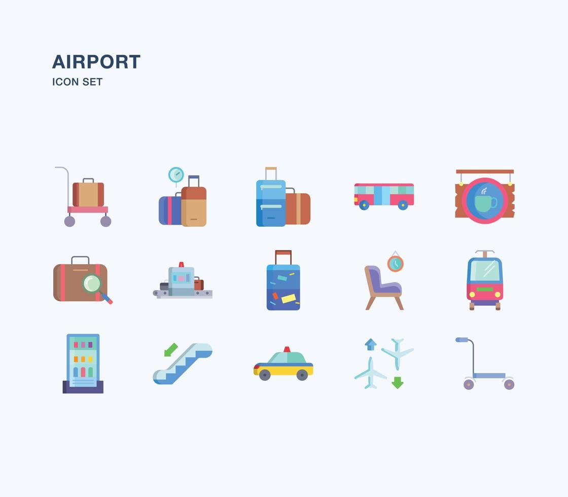 set di icone piatte per aeroporto e aviazione vettore