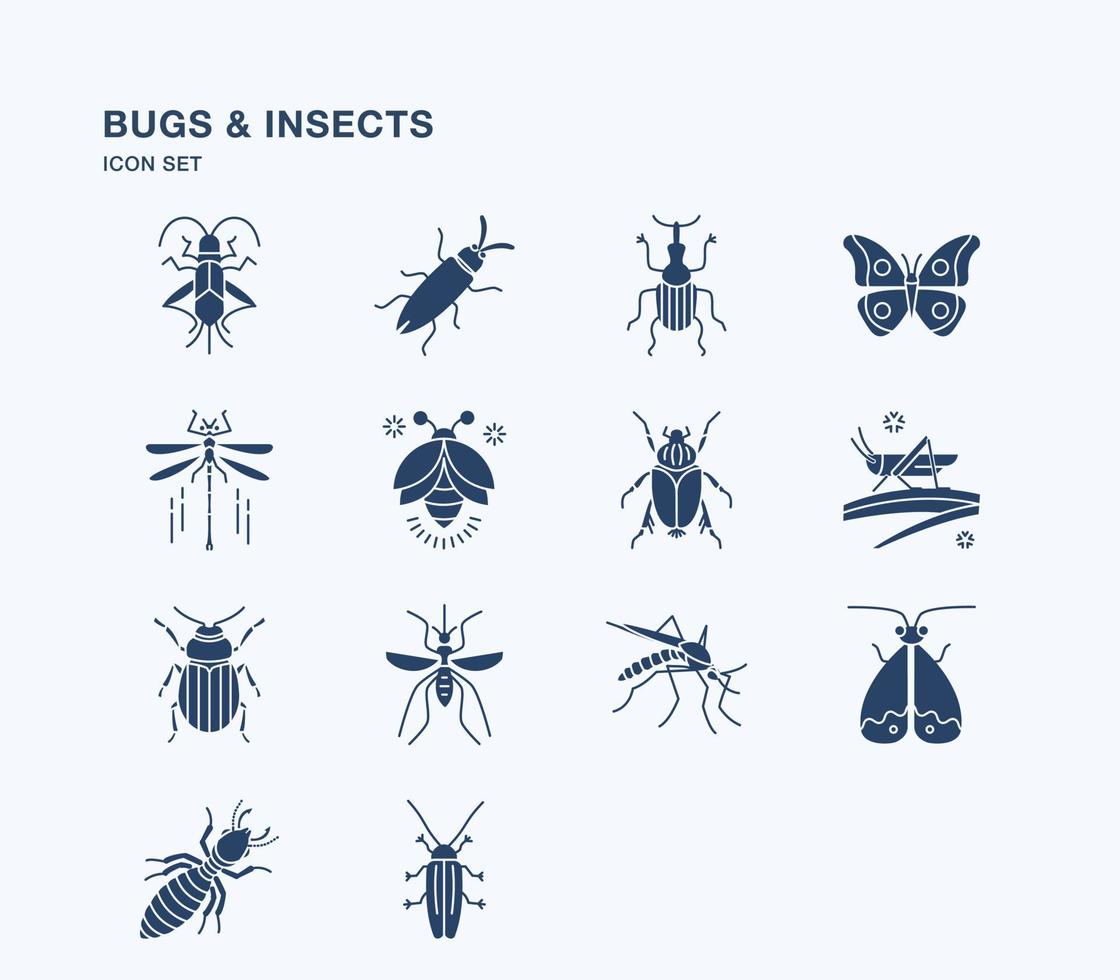 set di icone solide di insetti e insetti vettore