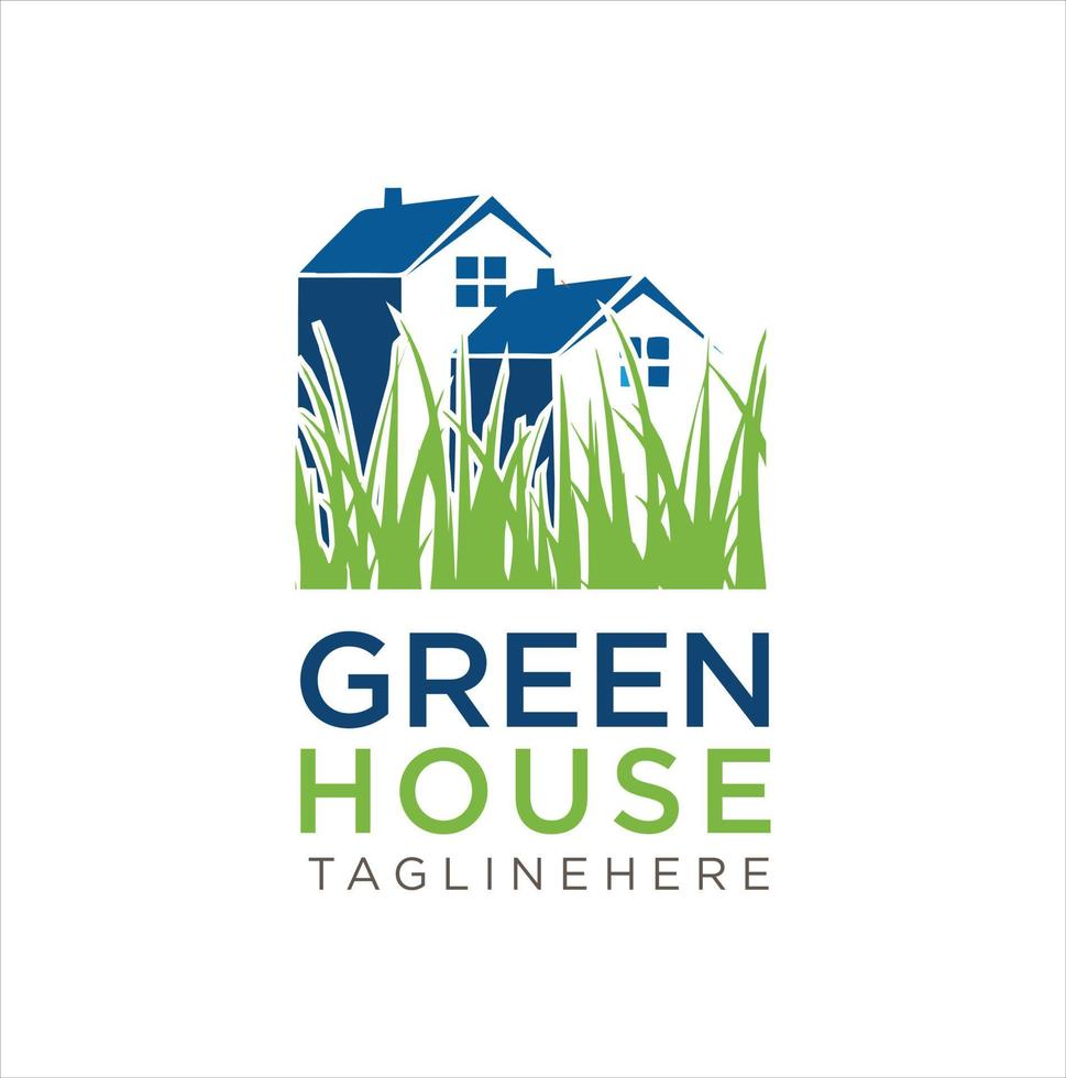illustrazione di concetto della natura di risparmio energetico di progettazione di logo dell'erba della casa vettore