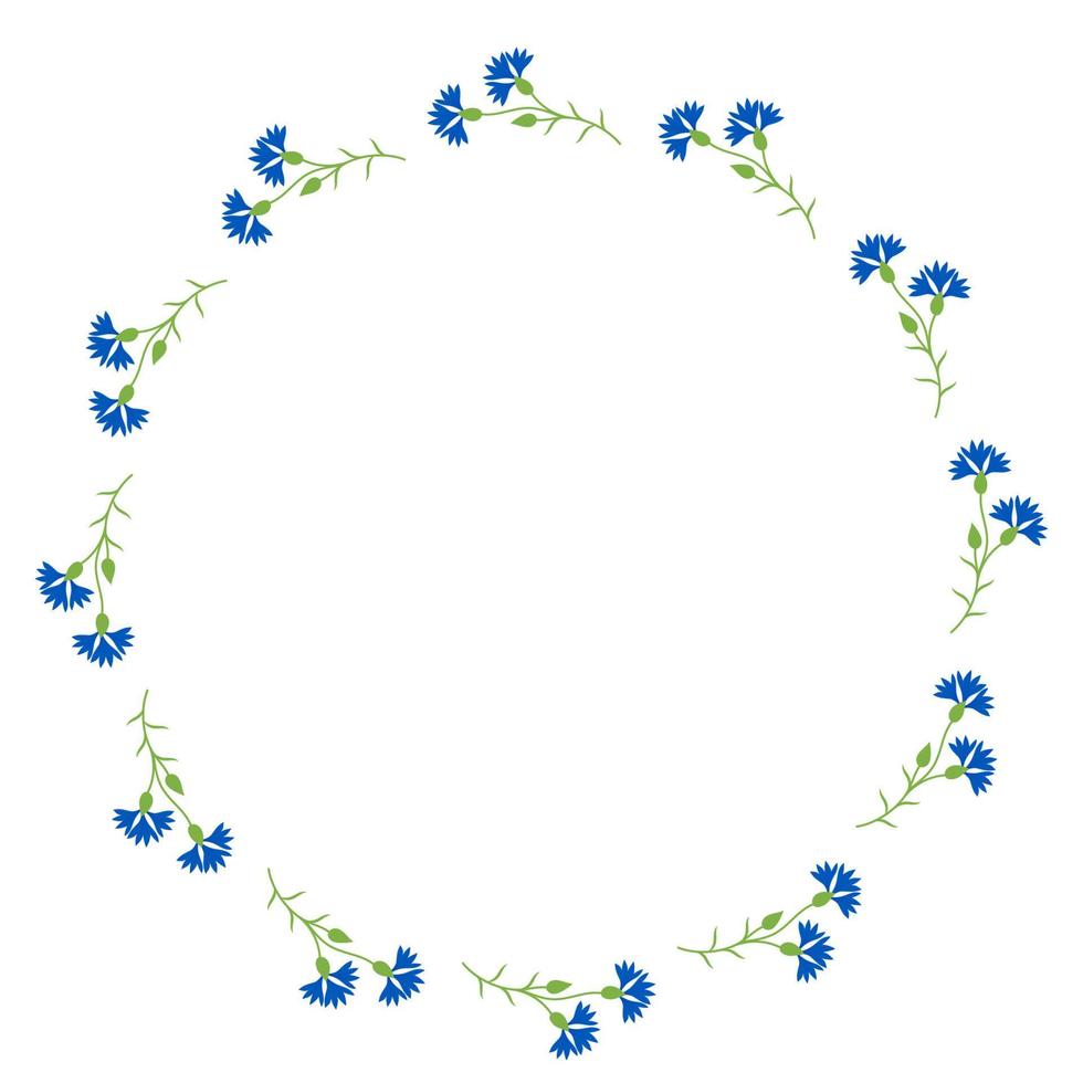 cornice rotonda con fiordalisi fiori blu. illustrazione vettoriale. tovagliolo da cartolina, decorazione. motivo floreale per arredamento, design, stampa e tovaglioli. vettore