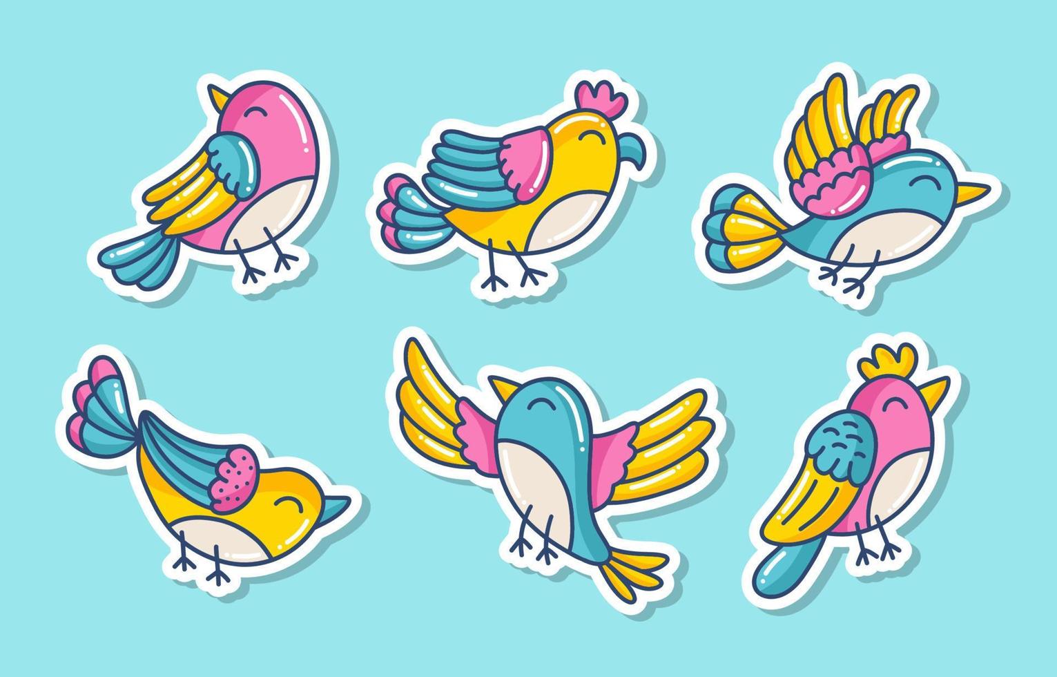 uccelli doodle collezione di adesivi disegnati a mano vettore