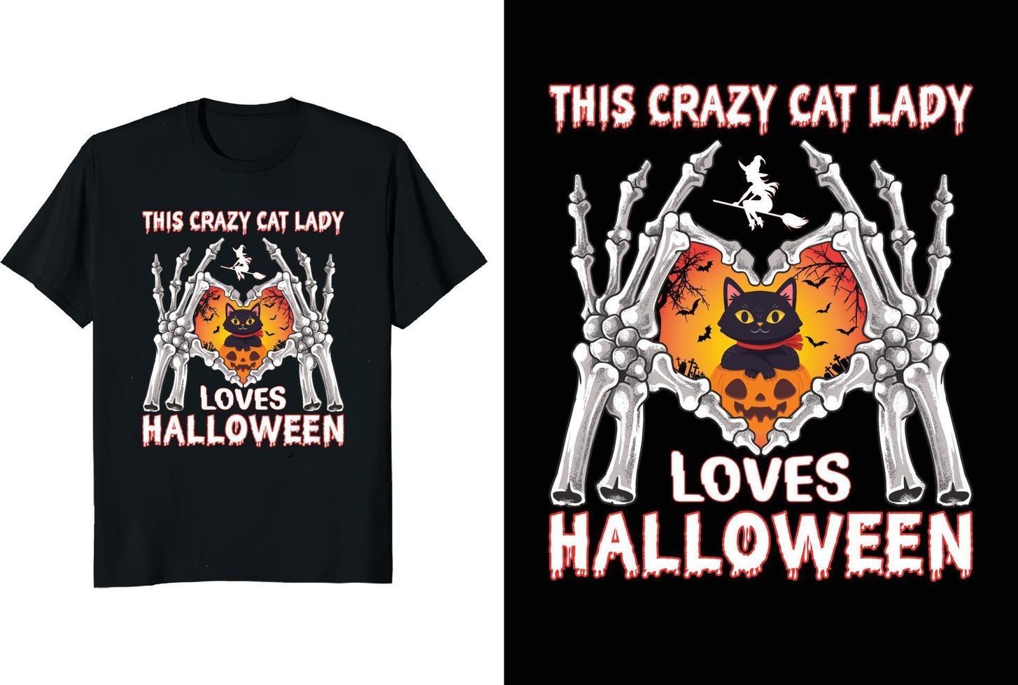 questa pazza signora gatto ama il design della t-shirt con illustrazione vettoriale di Halloween con il gatto fantasma della zucca