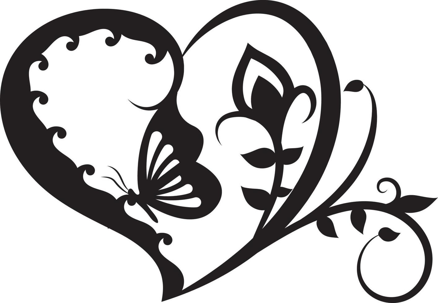 elementi di doodle di farfalla cuore floreale retrò. vettore