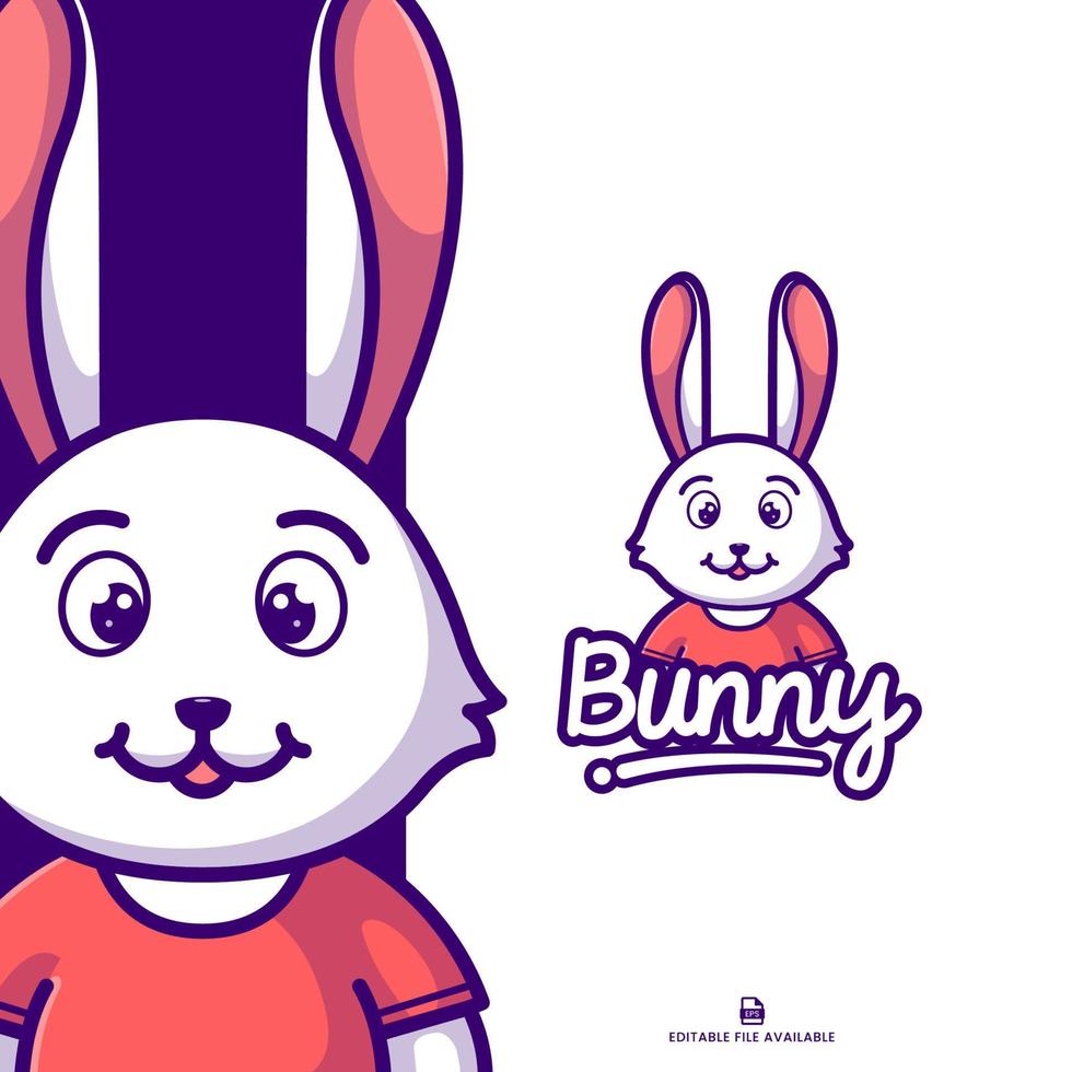 il logo del coniglio che indossa la maglietta rossa ha isolato la copia dell'illustrazione dell'icona del fumetto vettore