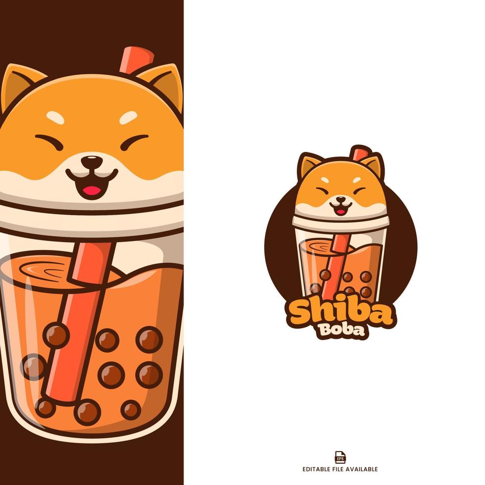 logo dell'icona del fumetto di shiba boba vettore