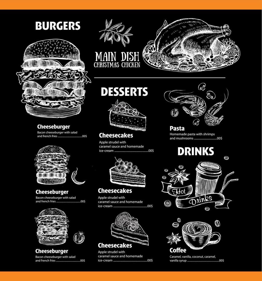 depliant menu ristorante. volantino con grafica disegnata a mano. vettore