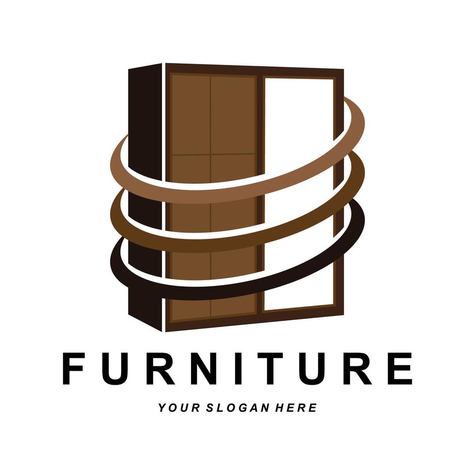 design del logo dell'armadio, illustrazione del luogo di abbigliamento per mobili, vettore icona del marchio dell'azienda di artigianato in legno