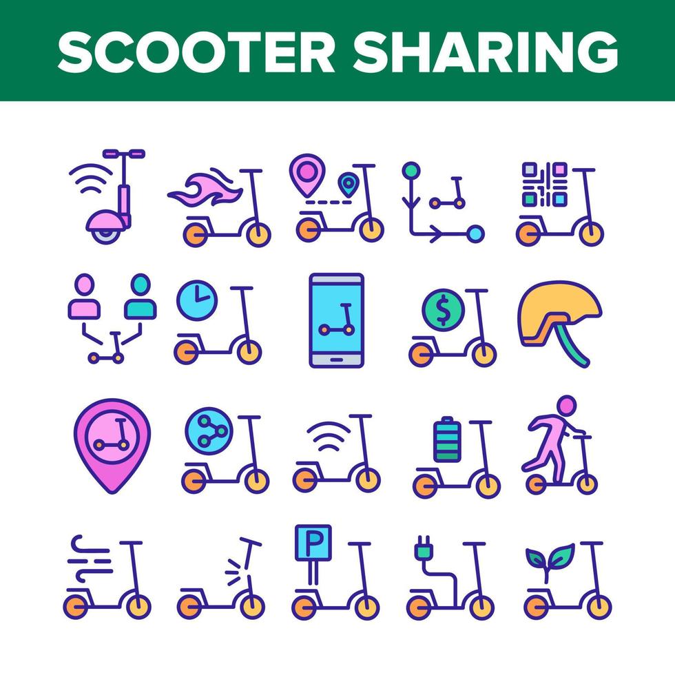Icone del servizio di noleggio di condivisione scooter impostano il vettore