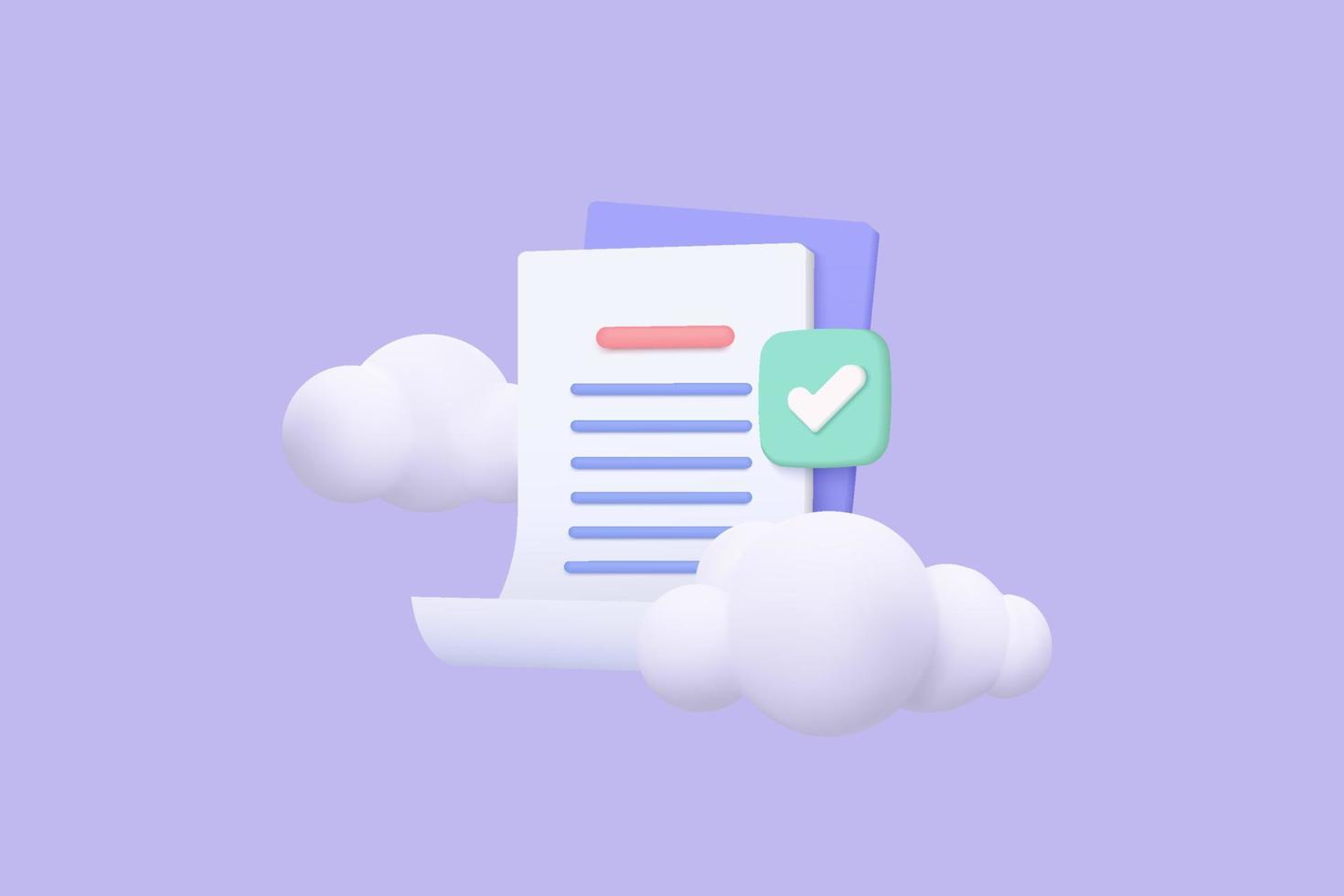 3d white clipboard task management todo check list, lavoro efficiente sul piano di progetto, avanzamento rapido, concetto di aumento di livello, assegnazione ed esame, documento nell'icona cloud. rendering vettoriale 3d su sfondo nuvola