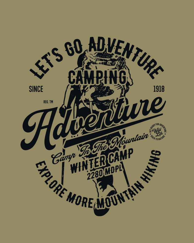 design della maglietta da campeggio avventura sulla luce vettore