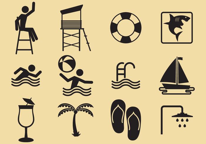 Icone di vettore di piscina e spiaggia