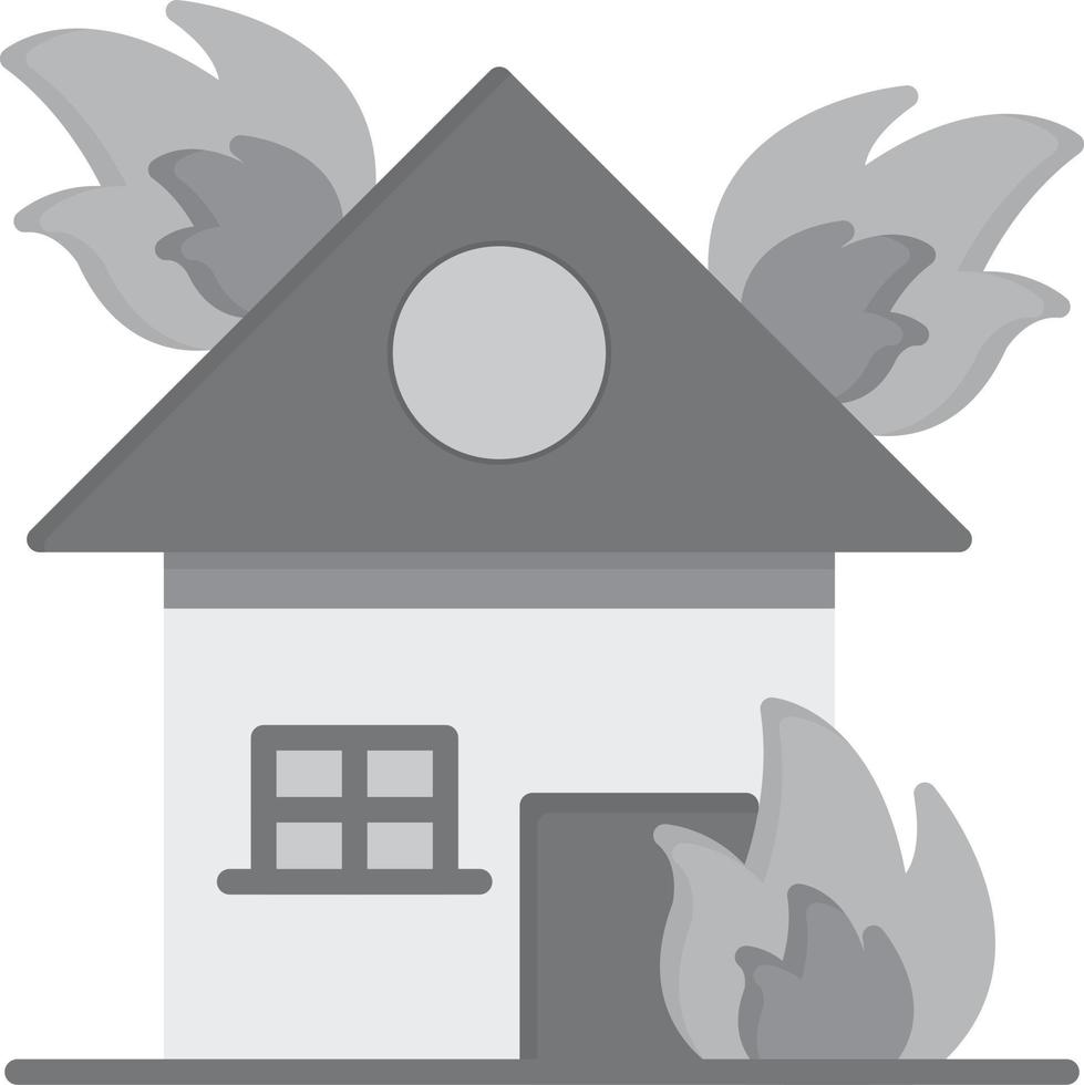 casa in fiamme in scala di grigi piatta vettore