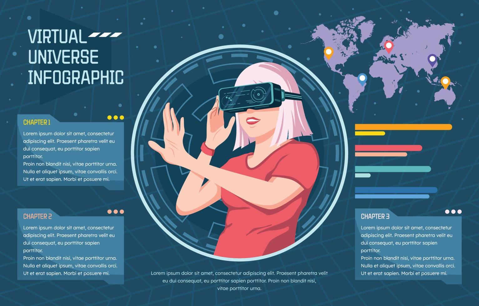 modello di infografica universo virtuale vettore