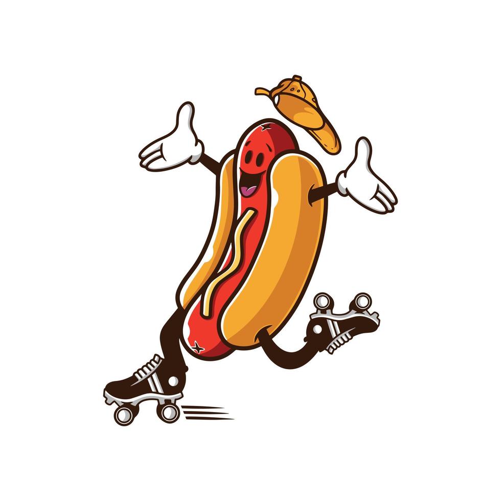 simpatici personaggi di hot dog, personaggi di hot dog con i pattini. vettore