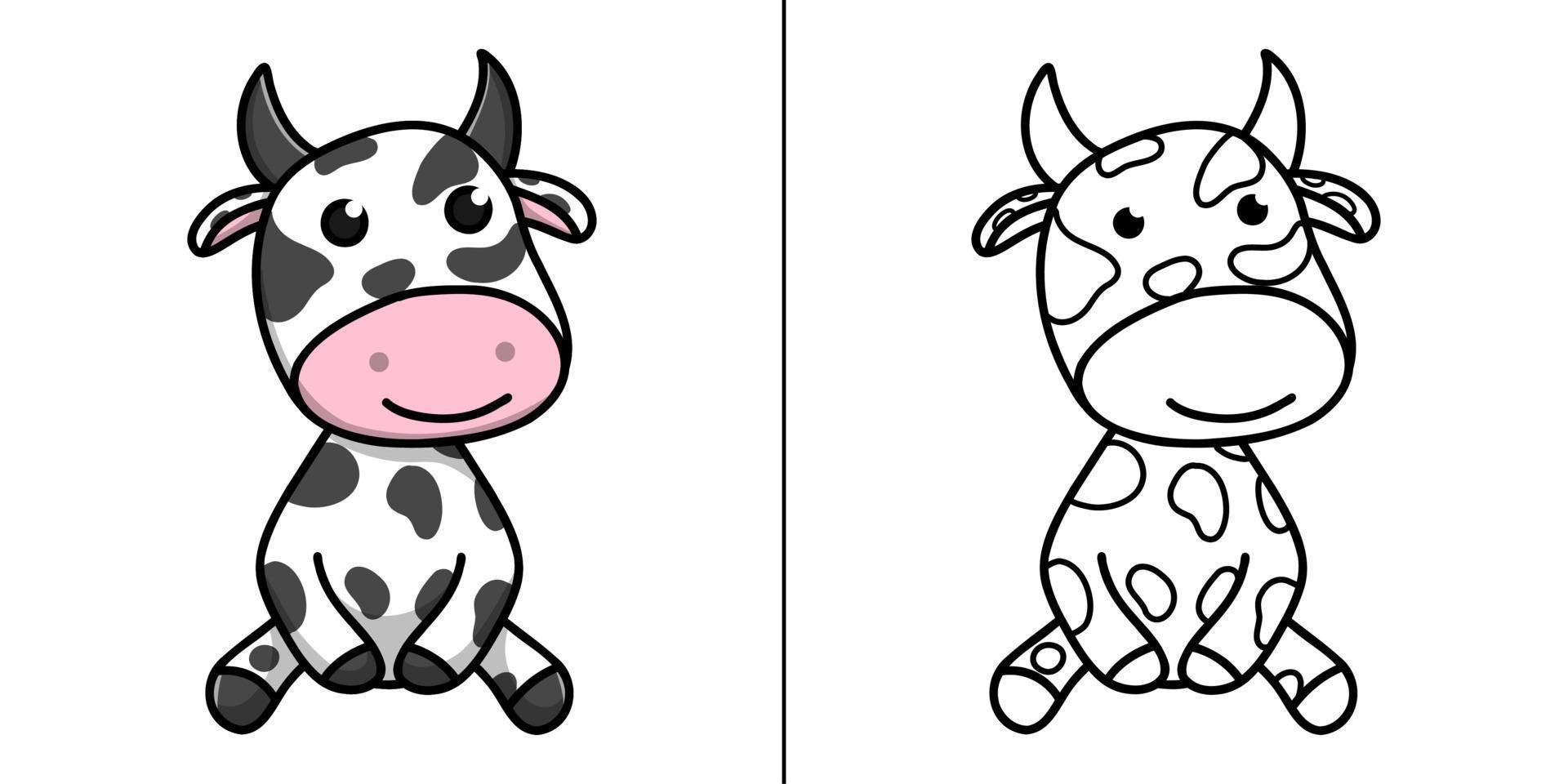 fumetto dell'icona della fattoria degli animali della mucca. mammifero carattere simbolo vettore bambini libro da colorare