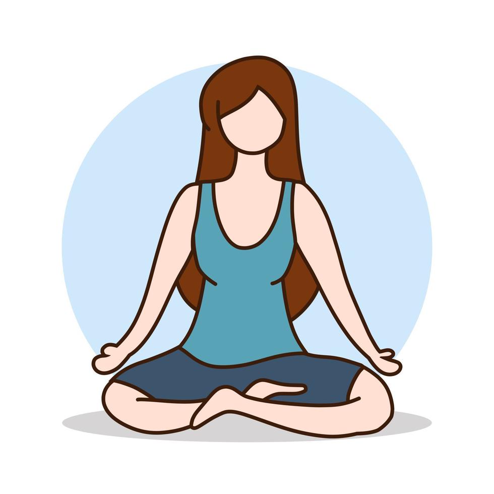 logo dell'attività di meditazione della donna. ragazza yoga sport icona cartone animato. illustrazione vettoriale della mascotte della salute femminile