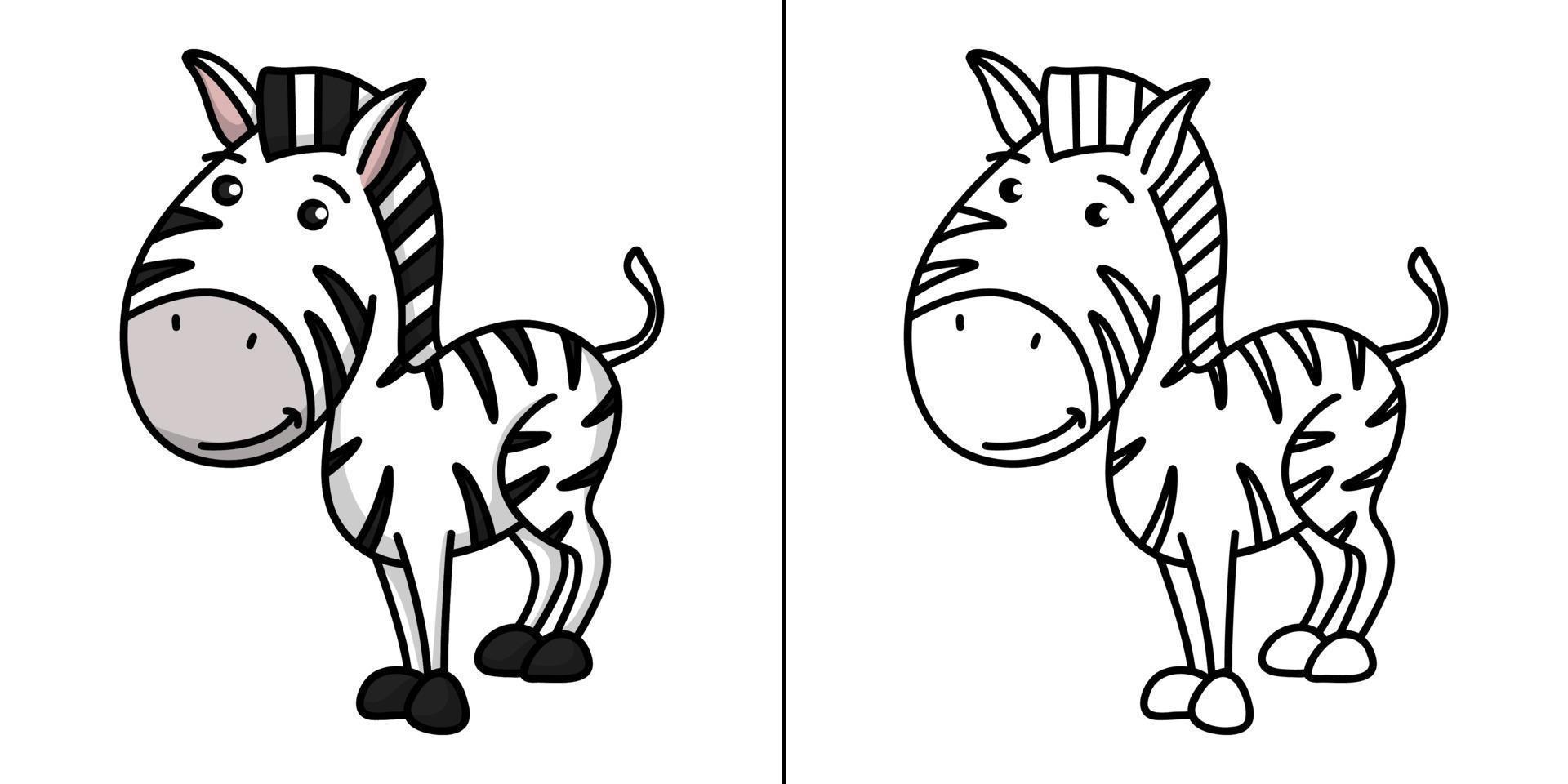 cartone animato icona zebra. safari zoo animale simbolo vettore bambini libro da colorare