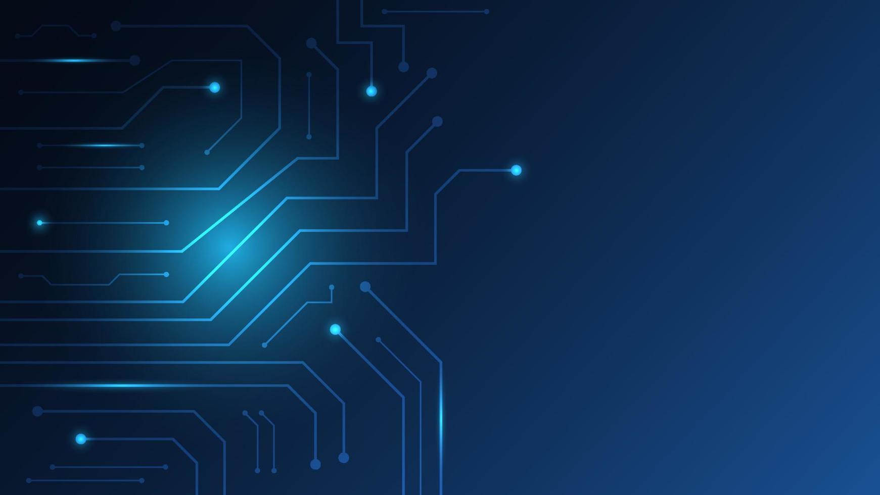 circuito digitale hi-tech. futuristico ai pad e linee elettriche collegate su sfondo di illuminazione blu vettore