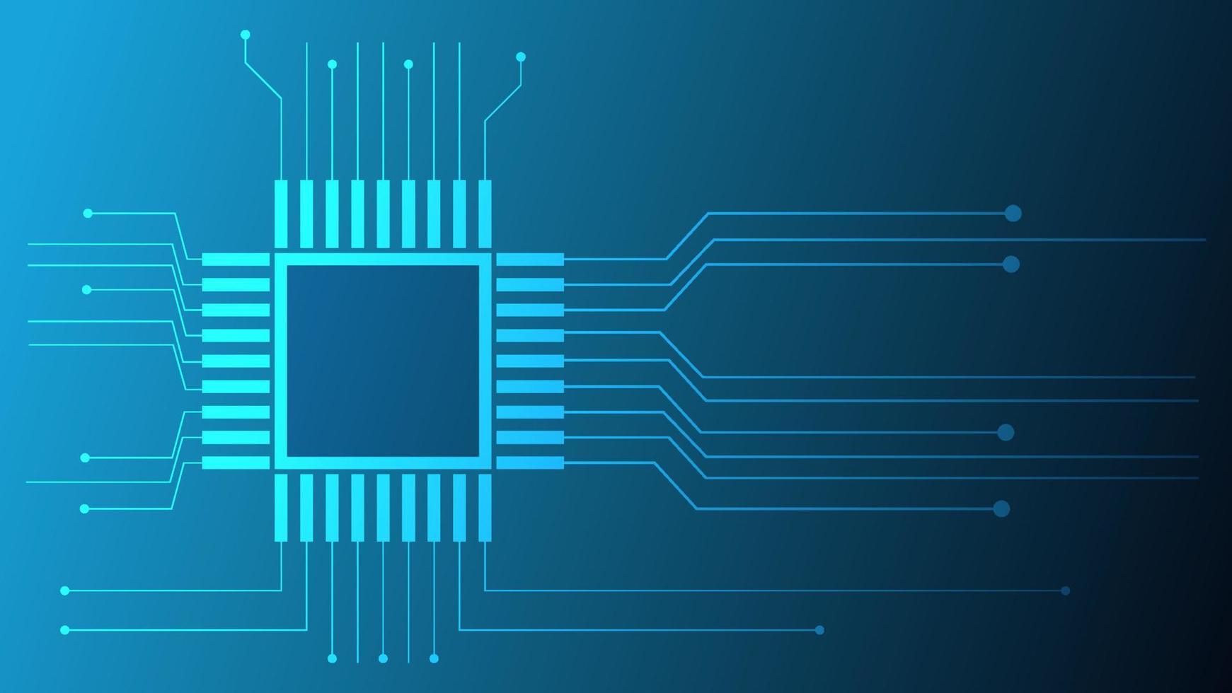 circuito digitale hi-tech. futuristico ai pad e linee elettriche collegate su sfondo di illuminazione blu vettore