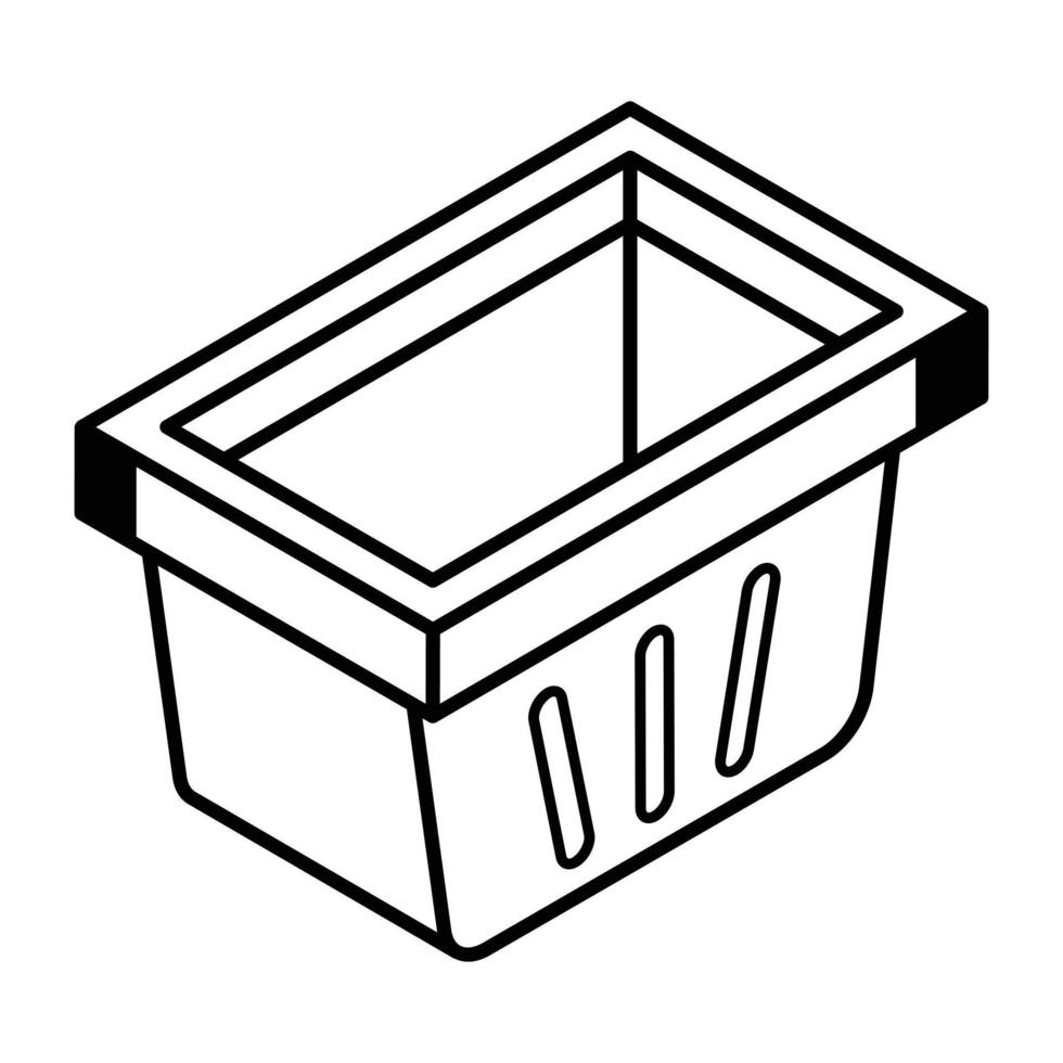 un disegno dell'icona isometrica della linea del cestino vettore