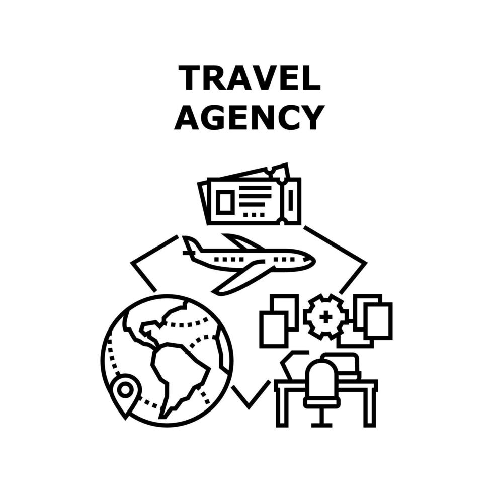 illustrazione nera del concetto di vettore dell'agenzia di viaggi