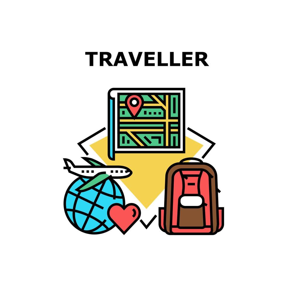 illustrazione a colori del concetto di vettore di viaggio del viaggiatore