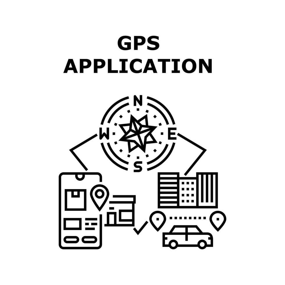 illustrazione nera del concetto di vettore dell'applicazione gps