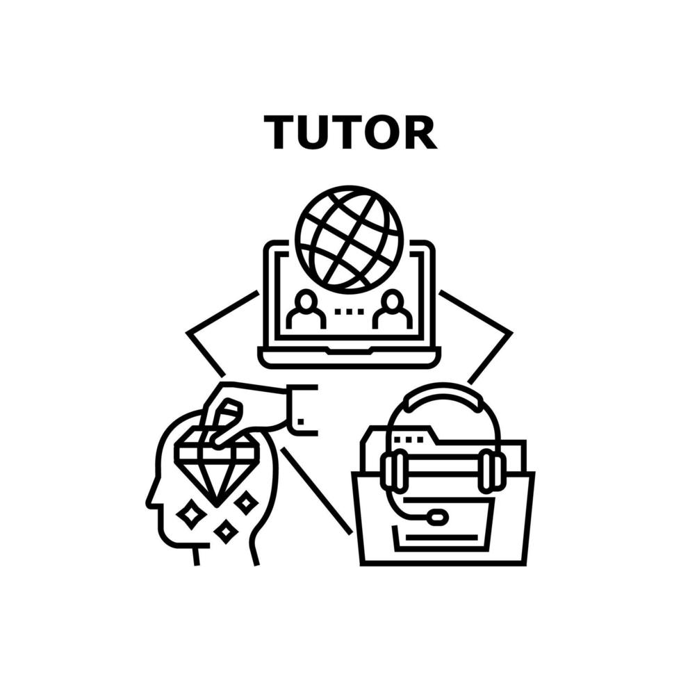 illustrazione nera del concetto di vettore di istruzione del tutor