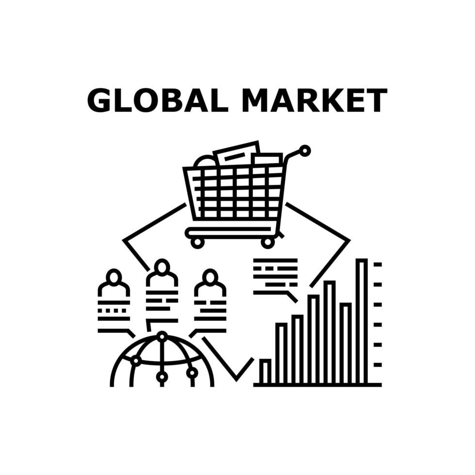 illustrazione nera del concetto di vettore del mercato globale