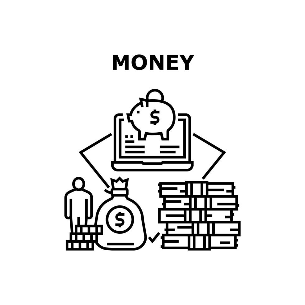 illustrazione nera di concetto di vettore di ricchezza di denaro