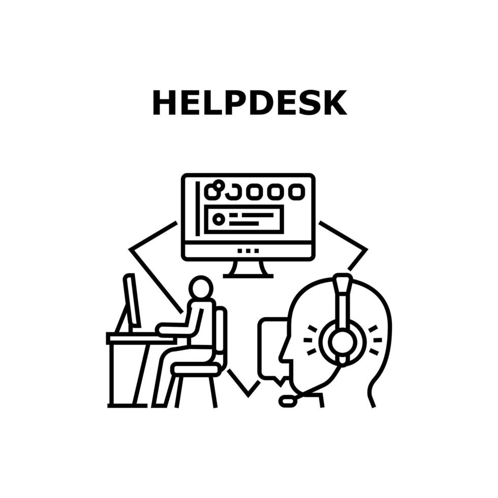 illustrazione nera del concetto di vettore di supporto dell'helpdesk