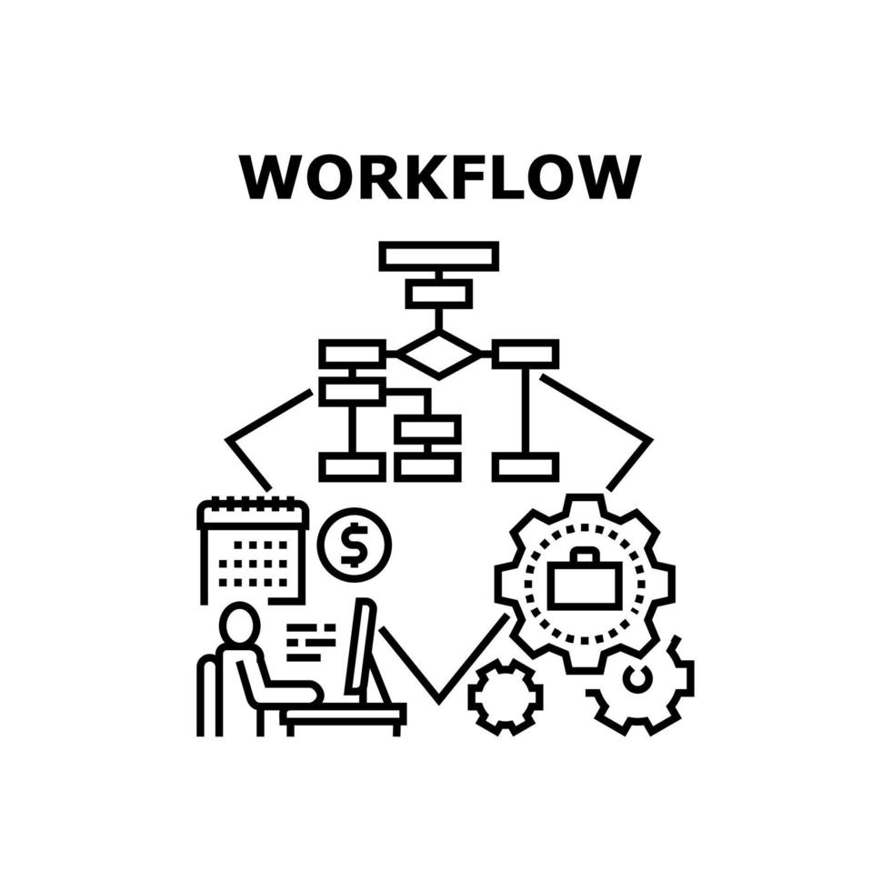 illustrazione nera del concetto di vettore del gestore del flusso di lavoro