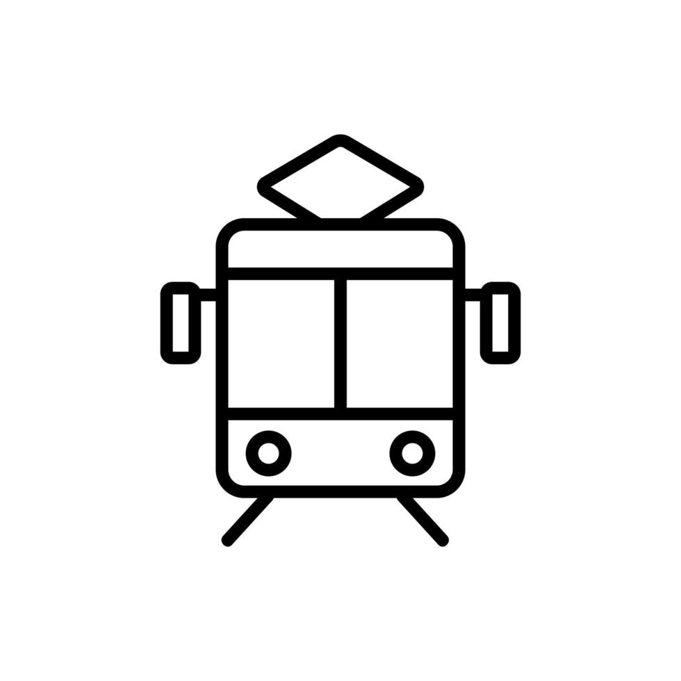 tram sul vettore icona rotaie. illustrazione del simbolo del contorno isolato