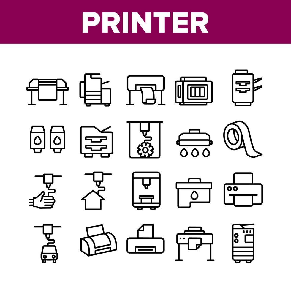 set di icone per la raccolta di apparecchiature per stampanti vettore
