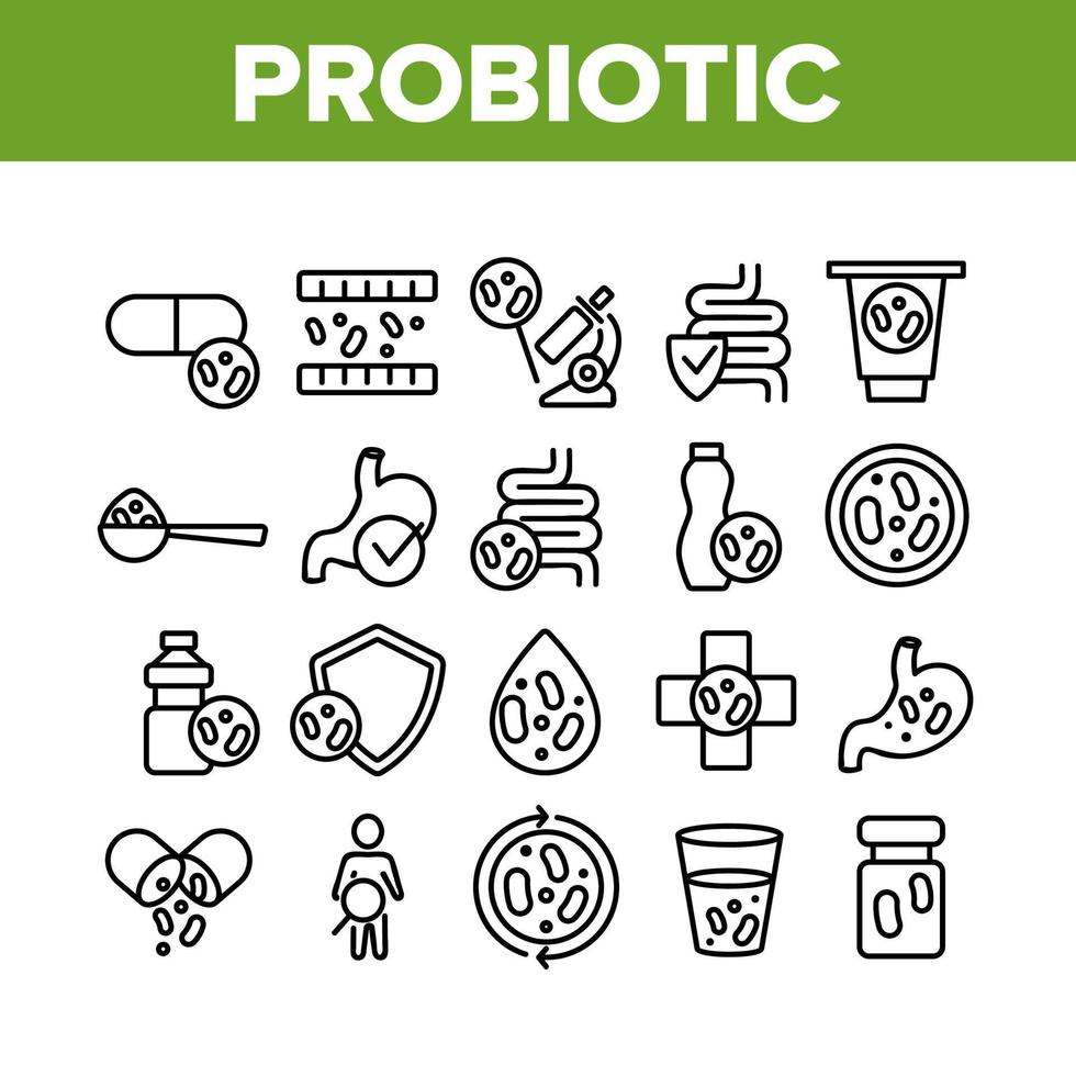 set di icone per la raccolta di batteri probiotici vettore