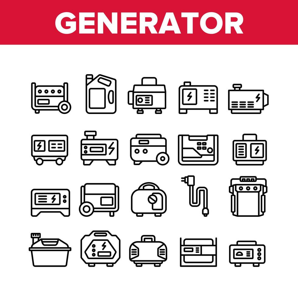 set di icone di raccolta generatore portatile vettore