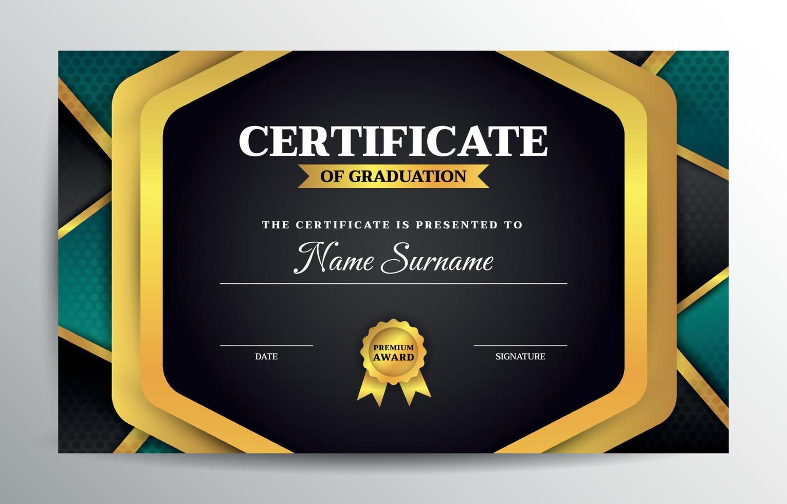 certificato geometrico d'oro del modello di sfondo di laurea vettore