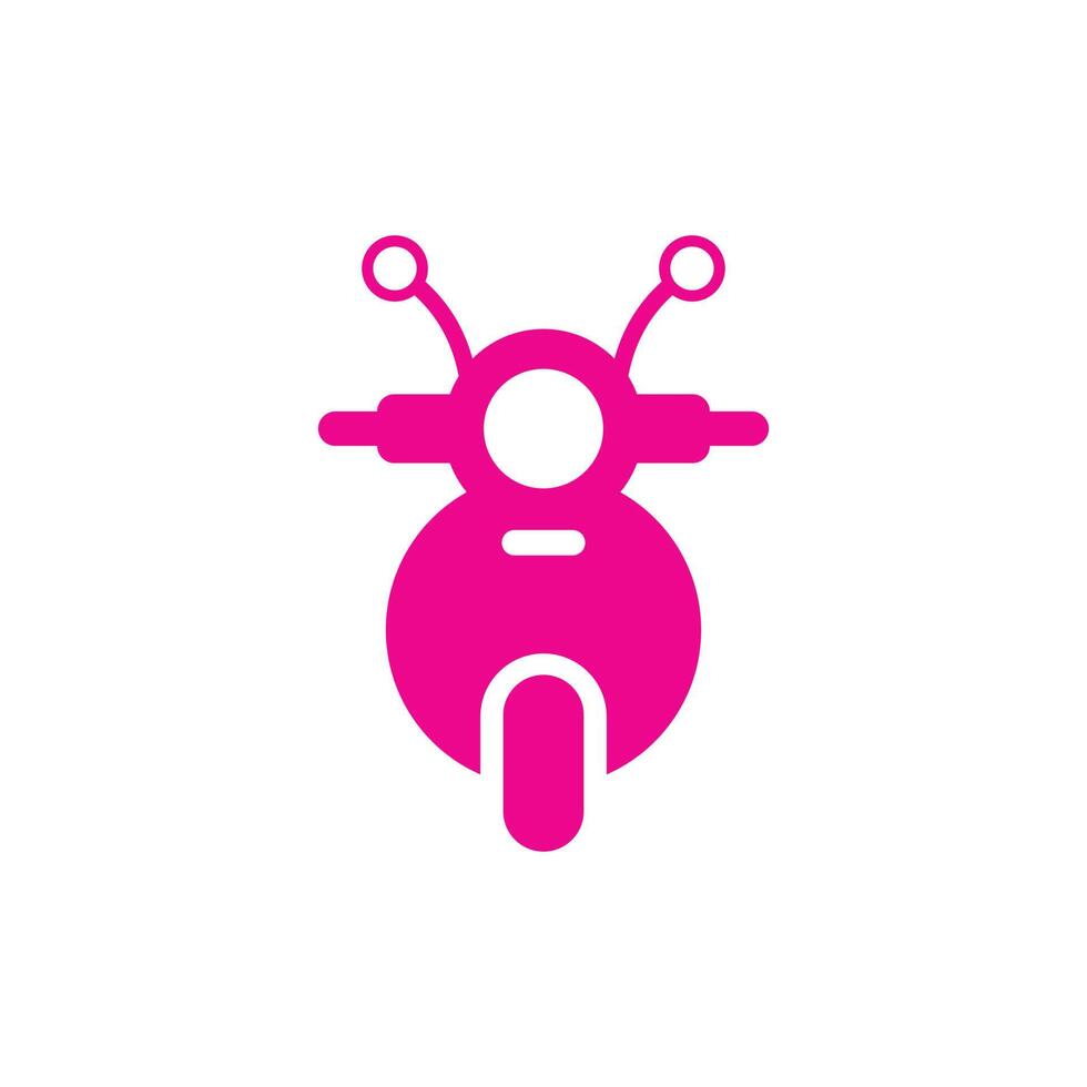 eps10 icona della vista frontale della motocicletta vettoriale rosa isolata su sfondo bianco. simbolo dello scooter in uno stile moderno e alla moda semplice e piatto per il design del tuo sito Web, il logo, il pittogramma e l'applicazione mobile