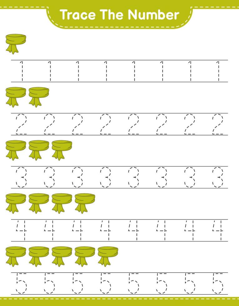 rintracciare il numero. numero di tracciamento con sciarpa. gioco educativo per bambini, foglio di lavoro stampabile, illustrazione vettoriale