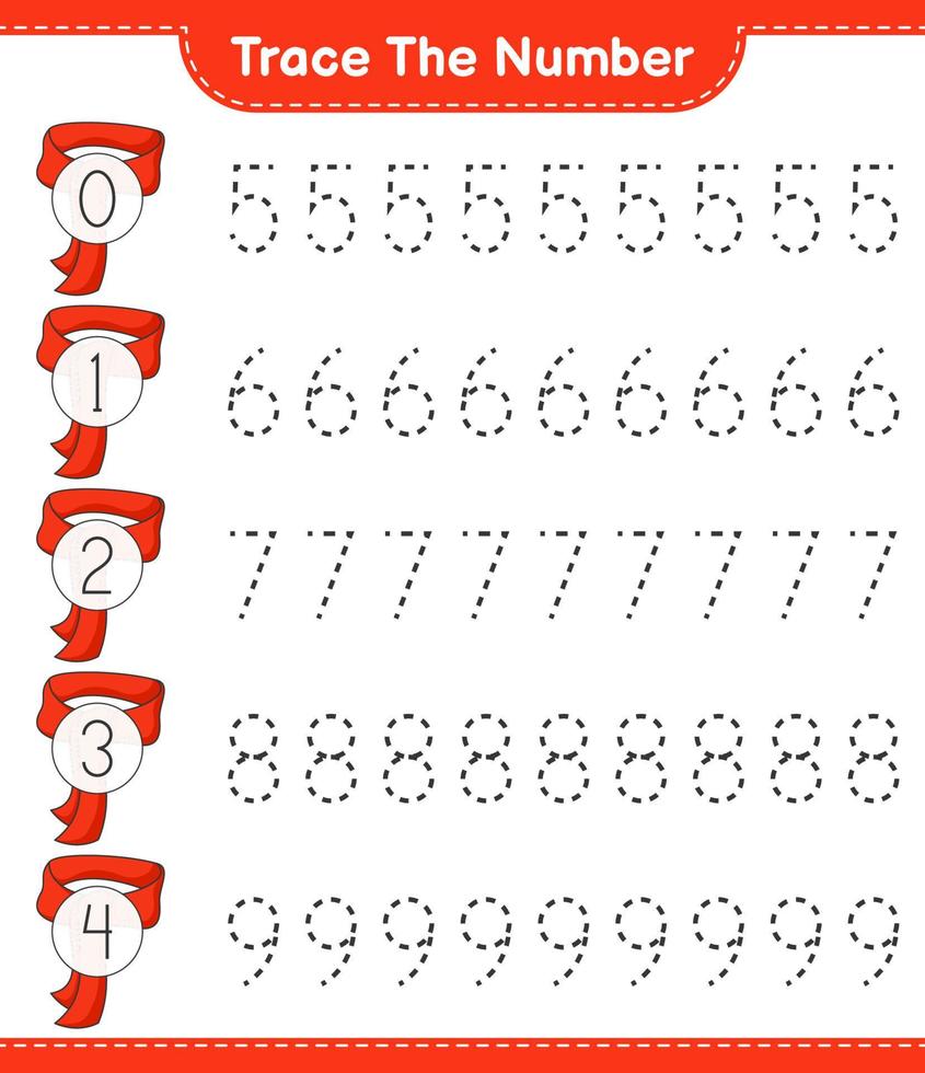 rintracciare il numero. numero di tracciamento con sciarpa. gioco educativo per bambini, foglio di lavoro stampabile, illustrazione vettoriale