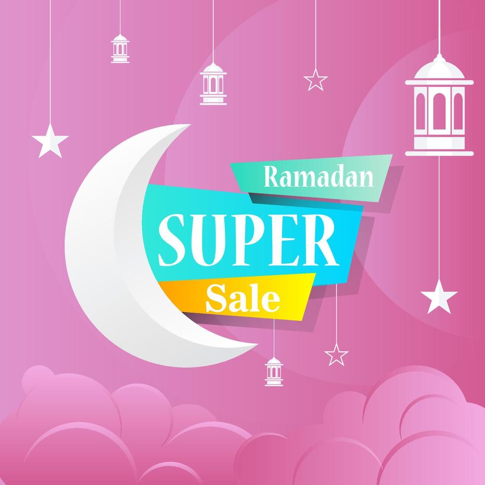ramadan kareem set poster di vendita e design del cartellino del prezzo dell'etichetta con colore sfumato colorato vettore