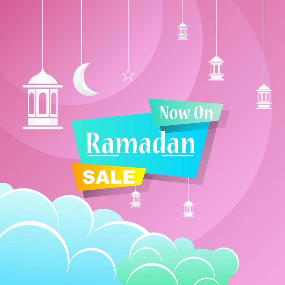 ramadan kareem set poster di vendita e design del cartellino del prezzo dell'etichetta con colore sfumato colorato vettore