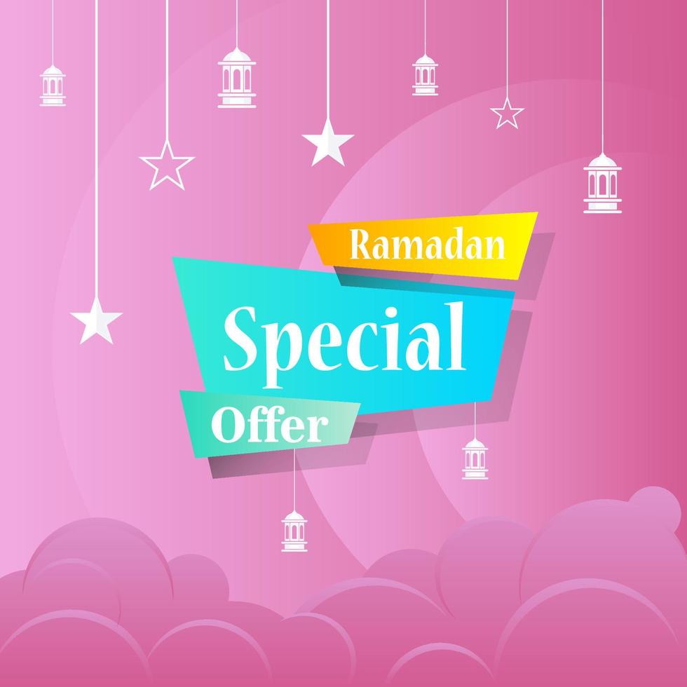 ramadan kareem set poster di vendita e design del cartellino del prezzo dell'etichetta con colore sfumato colorato vettore