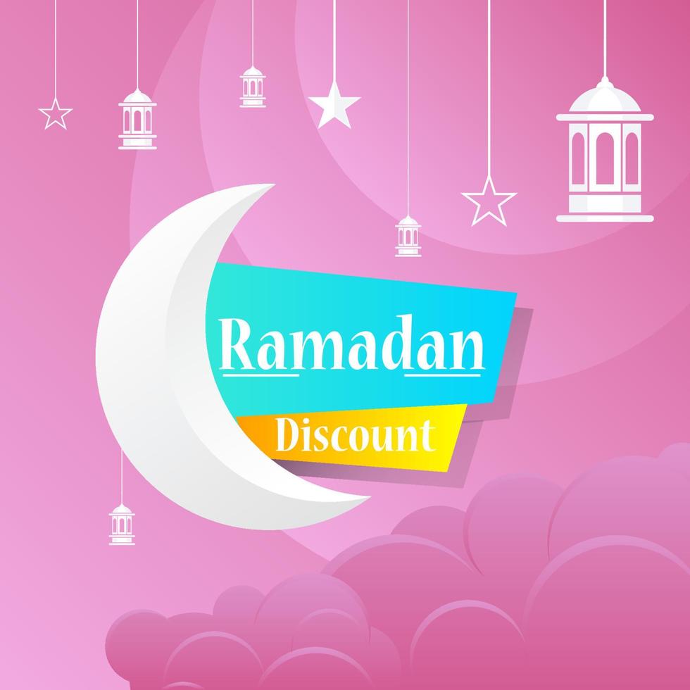 ramadan kareem set poster di vendita e design del cartellino del prezzo dell'etichetta con colore sfumato colorato vettore