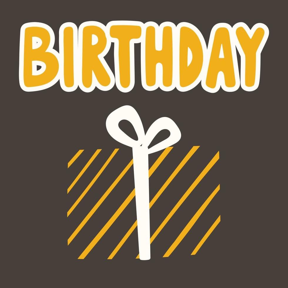 illustrazione vettoriale in oro e nero. iscrizione alla moda compleanno e scatola con fiocco e regalo. decorazione per feste.