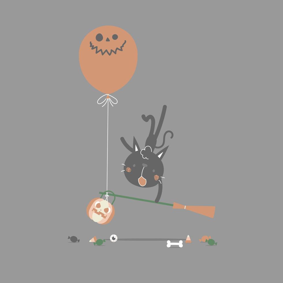 felice festa di halloween con gatto mummia, illustrazione vettoriale piatta disegno del personaggio dei cartoni animati
